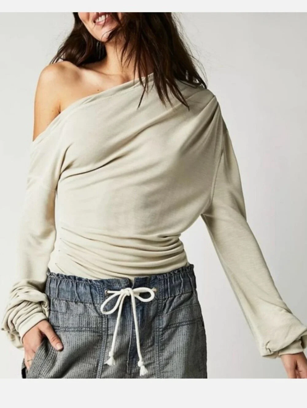 Free People All Day Tunic Off-Shoulder Cream Top Size Medium